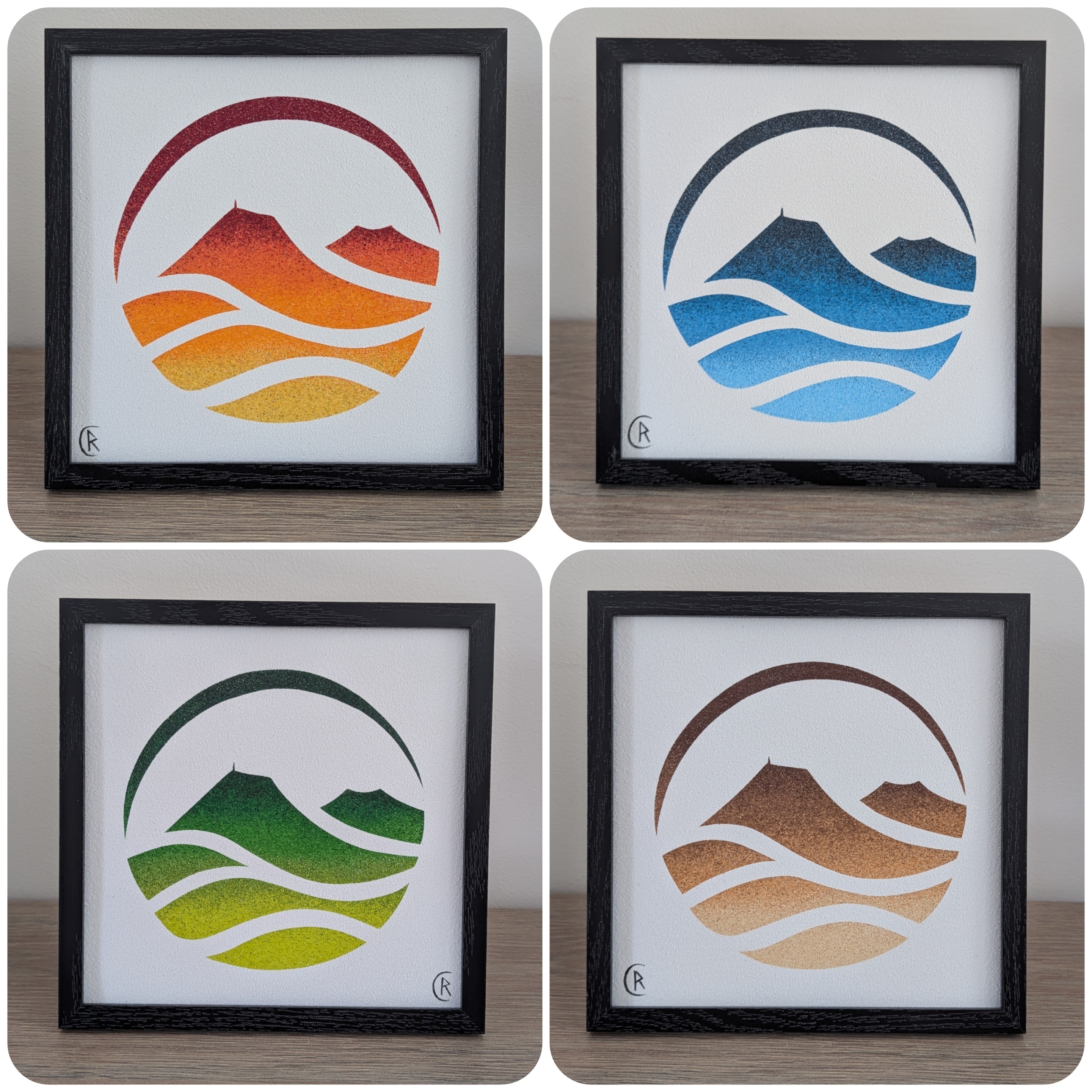 Illustration graphique épurée de la chaîne des Puys d'Auvergne, en dégradé de couleurs, lignes minimalistes.